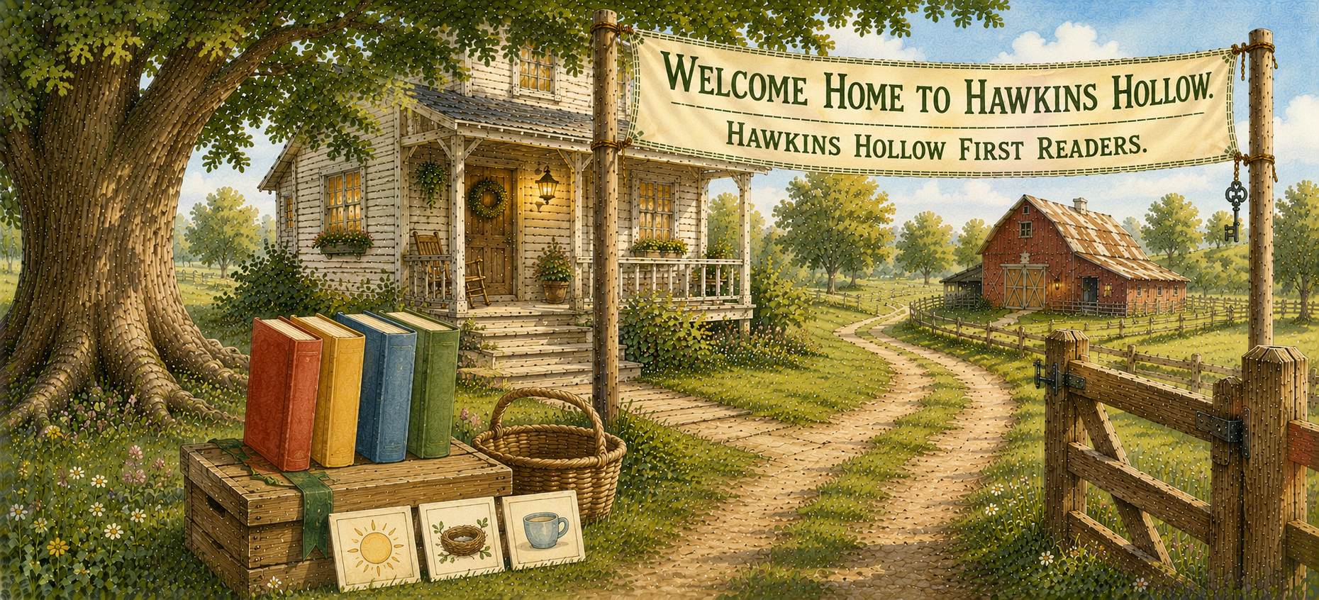 First Readers banner for early reading stories in Hawkins Hollow.